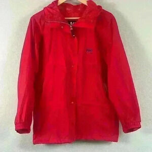 Helly Hansen Rain Jacket Windbreaker Red Hooded Vented Packable Men’s Size Small